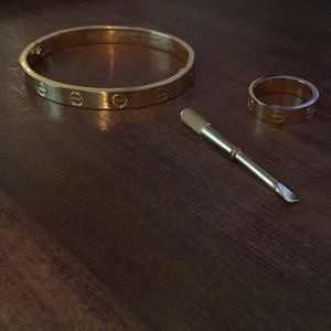 Gold Love Screw Ring and Bracelet